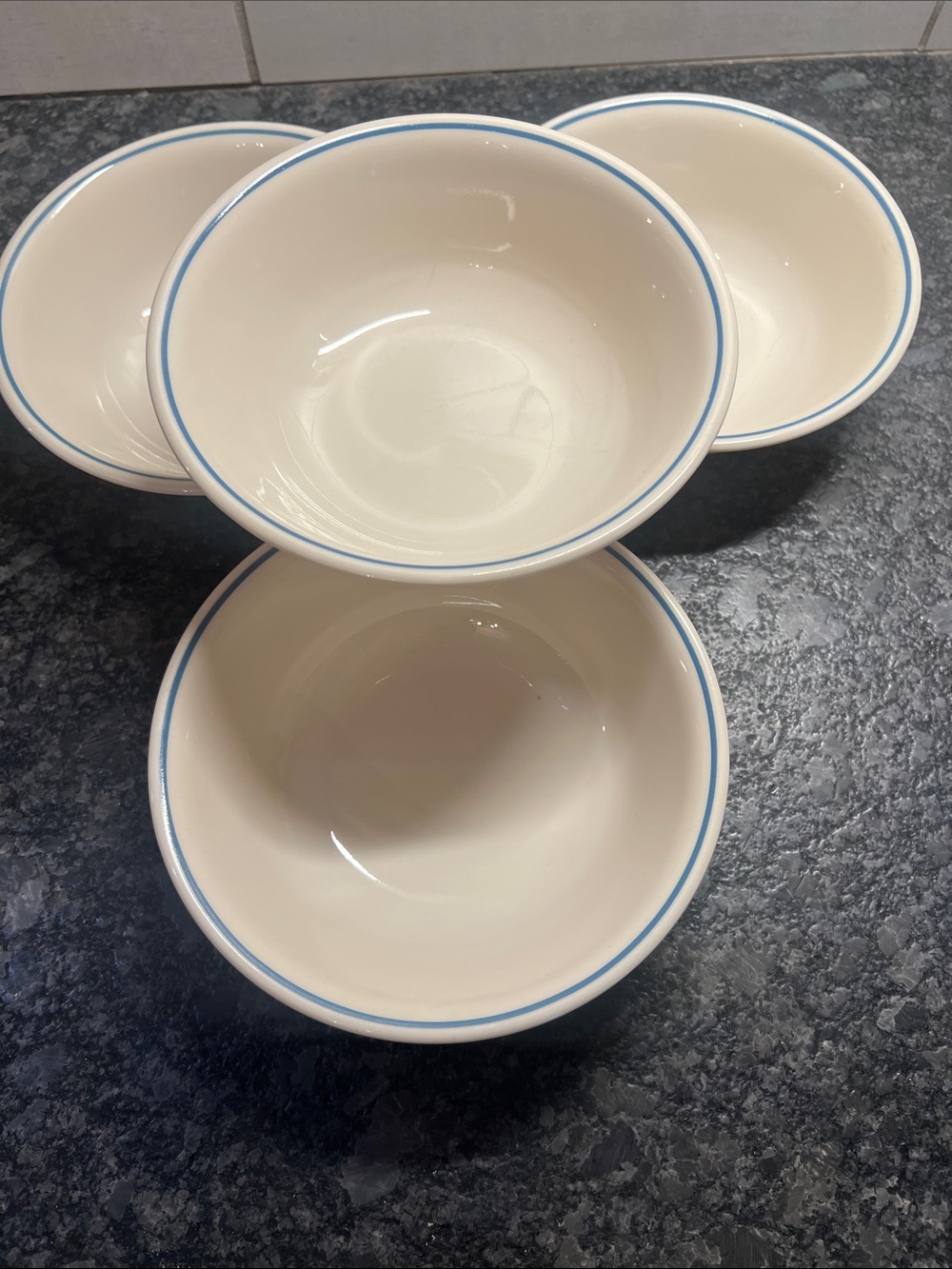 Vintage Set of 4 Corelle Blue Lily or First of Spring Bowls with Blue Rim -